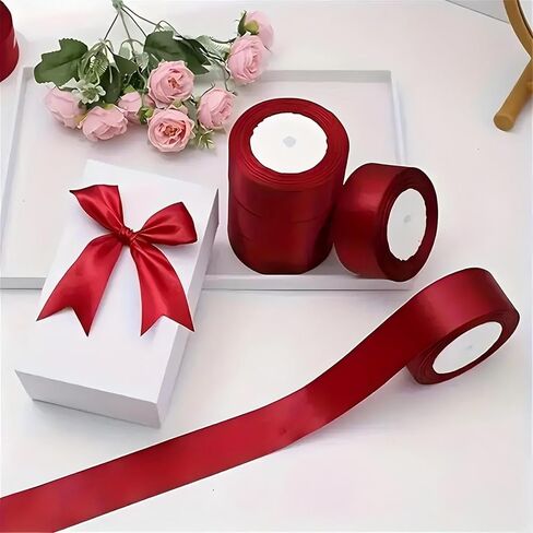 1-1/2 Inch Wine Red Satin Ribbon 1 Pcs- 25 Yards Solid Fabric Ribbon Roll for Wrapping, Bridal Bouquets, Wedding Party Decoration, Sewing, Handmade Rose, Bows, and More in Saudi Arabia