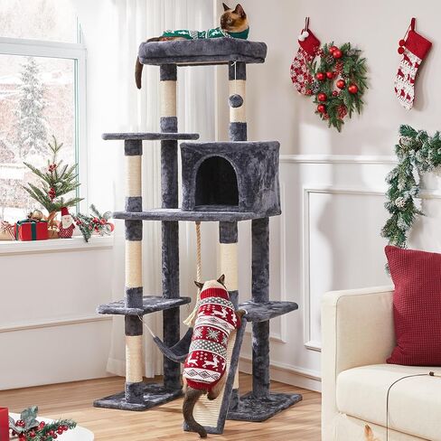 Yaheetech 63in Sturdy Large Cat Tree for Indoor Heavy Cats, Tall Tower in Saudi Arabia