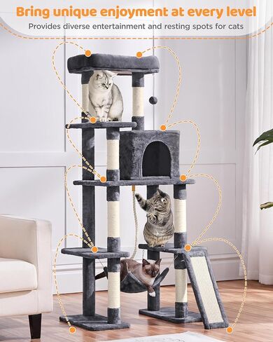 Yaheetech 63in Sturdy Large Cat Tree for Indoor Heavy Cats, Tall Tower in Saudi Arabia