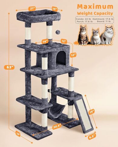 Yaheetech 63in Sturdy Large Cat Tree for Indoor Heavy Cats, Tall Tower in Saudi Arabia
