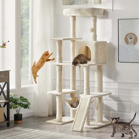 Yaheetech Cat Tree Cat Tower, 63in Multi-Level Cat Tree for Indoor Cats, Tall Cat Tree w/Sisal-Covered Scratching Posts & Condo, Cat Furniture Activity Center for Cats Kitten, Green in Saudi Arabia
