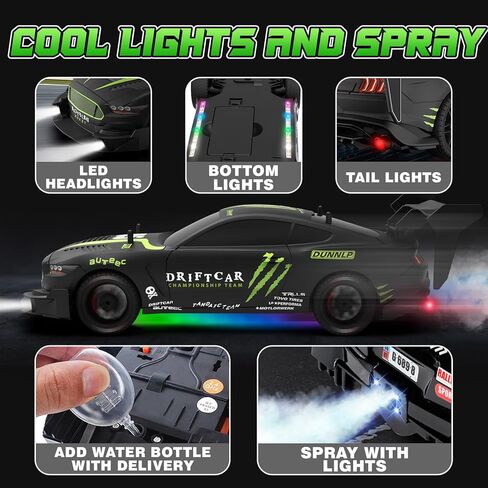 RC الانجراف سيارة 1/16 مقياس 2.4 جيجا هرتز 4WD سيارة التحكم عن بعد مع رذاذ وأضواء LED، 30 + كم / ساعة عالية السرعة RC سحب السيارة، سباق السيارات لعبة رياضية للبالغين بنين بنات أطفال هدية 2PCS بطارية قابلة للشحن in Kuwait