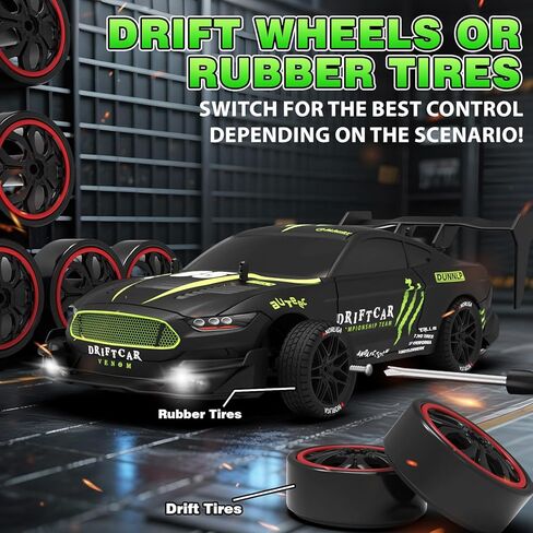 RC الانجراف سيارة 1/16 مقياس 2.4 جيجا هرتز 4WD سيارة التحكم عن بعد مع رذاذ وأضواء LED، 30 + كم / ساعة عالية السرعة RC سحب السيارة، سباق السيارات لعبة رياضية للبالغين بنين بنات أطفال هدية 2PCS بطارية قابلة للشحن in Kuwait