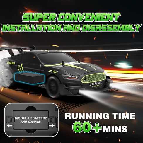 RC الانجراف سيارة 1/16 مقياس 2.4 جيجا هرتز 4WD سيارة التحكم عن بعد مع رذاذ وأضواء LED، 30 + كم / ساعة عالية السرعة RC سحب السيارة، سباق السيارات لعبة رياضية للبالغين بنين بنات أطفال هدية 2PCS بطارية قابلة للشحن in Kuwait