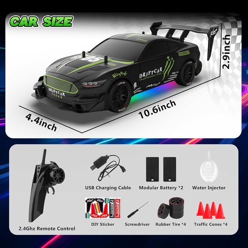 RC الانجراف سيارة 1/16 مقياس 2.4 جيجا هرتز 4WD سيارة التحكم عن بعد مع رذاذ وأضواء LED، 30 + كم / ساعة عالية السرعة RC سحب السيارة، سباق السيارات لعبة رياضية للبالغين بنين بنات أطفال هدية 2PCS بطارية قابلة للشحن in Kuwait