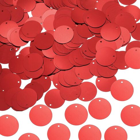 MECCANIXITY 100 Pcs Flat Round Sequins 30mm/1.2 Inch Loose Paillettes Craft Sewing Sequins with Single Side Hole for DIY Embroidery Clothing Jewelry Making, Red in Saudi Arabia
