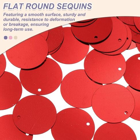 MECCANIXITY 100 Pcs Flat Round Sequins 30mm/1.2 Inch Loose Paillettes Craft Sewing Sequins with Single Side Hole for DIY Embroidery Clothing Jewelry Making, Red in Saudi Arabia