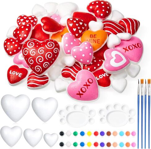 Seenelling 56 Pcs Valentine's Day Painting Kit Craft Foam Hearts Balls Unpainted Polystyrene Foam Balls for Adults DIY Craft Projects Wedding or Valentines Party Modeling Decoration in Saudi Arabia