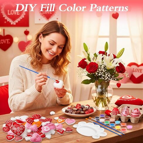 Seenelling 56 Pcs Valentine's Day Painting Kit Craft Foam Hearts Balls Unpainted Polystyrene Foam Balls for Adults DIY Craft Projects Wedding or Valentines Party Modeling Decoration in Saudi Arabia