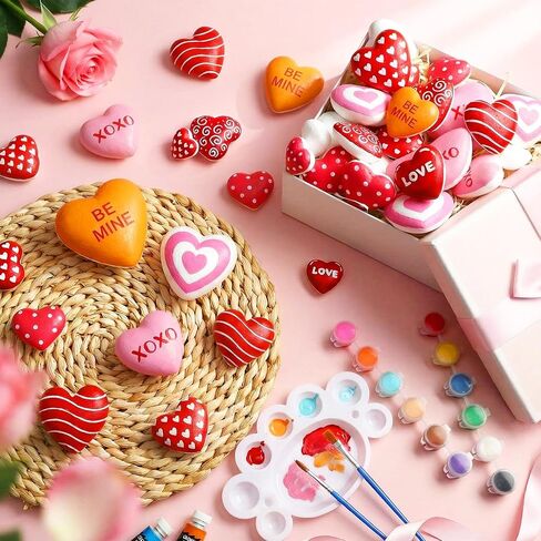 Seenelling 56 Pcs Valentine's Day Painting Kit Craft Foam Hearts Balls Unpainted Polystyrene Foam Balls for Adults DIY Craft Projects Wedding or Valentines Party Modeling Decoration in Saudi Arabia