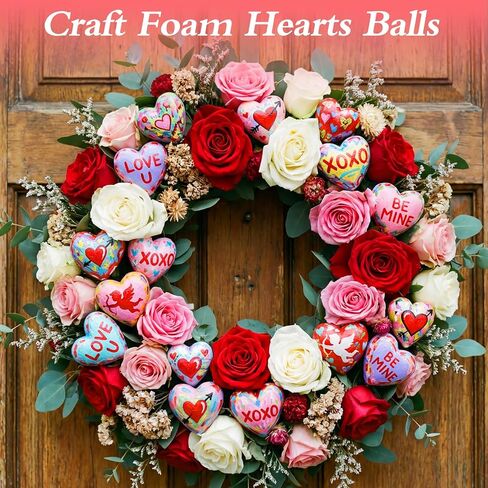 Seenelling 56 Pcs Valentine's Day Painting Kit Craft Foam Hearts Balls Unpainted Polystyrene Foam Balls for Adults DIY Craft Projects Wedding or Valentines Party Modeling Decoration in Saudi Arabia