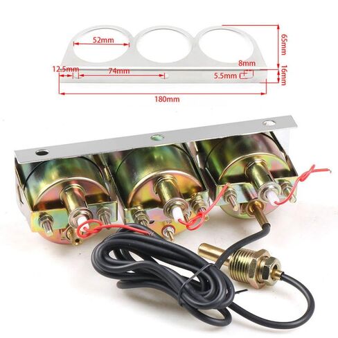 52mm Triple Gauge Set Compatible with Oil Pressure Voltage and Water Temperature with Mechanical Chrome Bezel Compatible with Universal Gauges in Saudi Arabia