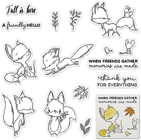 Animal Words Clear Stamp for Card Making, Autumn Mouse Fall Fox Leaf Leaves Clear Silicone Rubber Stamp for Holiday Card Making Decoration and DIY Scrapbooking Album DIY Crafts in Saudi Arabia