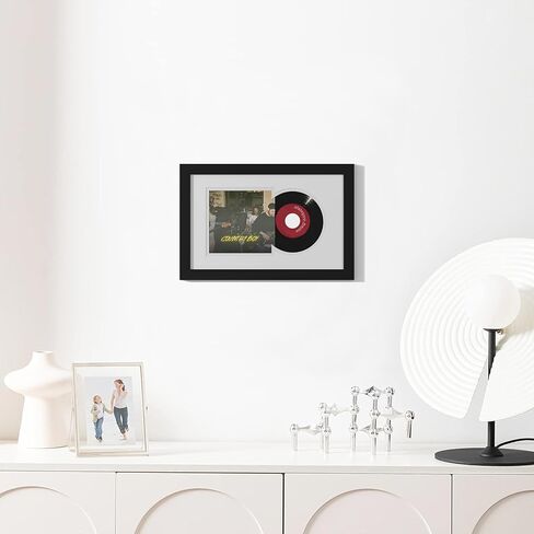 eletecpro Record Frame 10x16 with 2 Double Sided Mats (Black&White), Classic Vinyl Frame for 7x7 Single Music Album Cover and Vinyl, Black Vinyl Record Display for Wall, Stylish Wall Decor in Saudi Arabia