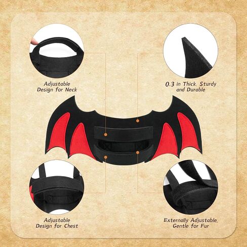 Halloween Cat Bat Wings Costume Pet Cosplay Vampire Dress Up Apparel Small Dog Christmas Clothes Bat Skeleton Bone Wing with Kitten Puppy Skull Back Tie Decoration & Traction Rope Fixing Holes in Kuwait