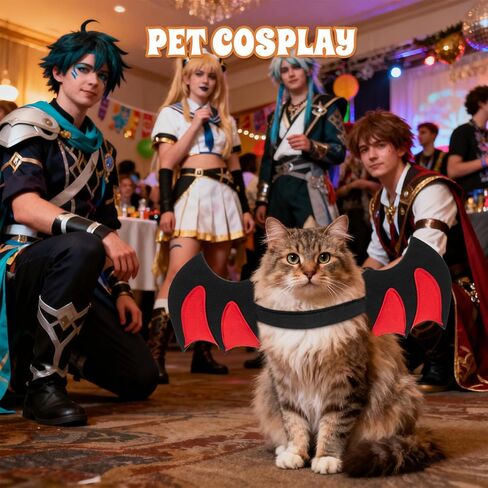 Halloween Cat Bat Wings Costume Pet Cosplay Vampire Dress Up Apparel Small Dog Christmas Clothes Bat Skeleton Bone Wing with Kitten Puppy Skull Back Tie Decoration & Traction Rope Fixing Holes in Kuwait