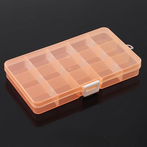 Small Plastic Storage Case Container with Adjustable Dividers, Mini Clear Plastic Bead Storage Box with 15 Grids for Jewelry Craft Beads Bolts Nuts, Orange (17.5×9.9×2.2cm) in Saudi Arabia