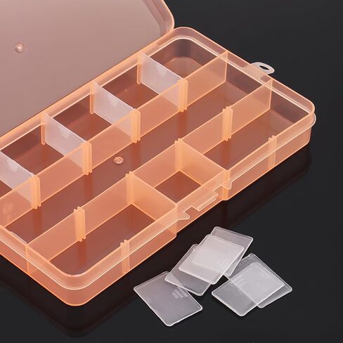 Small Plastic Storage Case Container with Adjustable Dividers, Mini Clear Plastic Bead Storage Box with 15 Grids for Jewelry Craft Beads Bolts Nuts, Orange (17.5×9.9×2.2cm) in Saudi Arabia