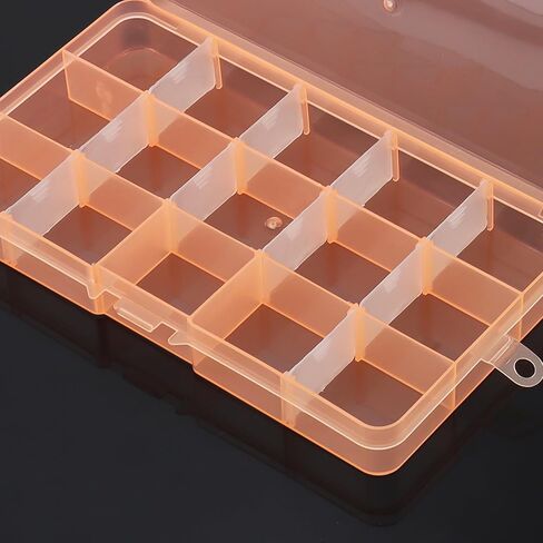 Small Plastic Storage Case Container with Adjustable Dividers, Mini Clear Plastic Bead Storage Box with 15 Grids for Jewelry Craft Beads Bolts Nuts, Orange (17.5×9.9×2.2cm) in Saudi Arabia