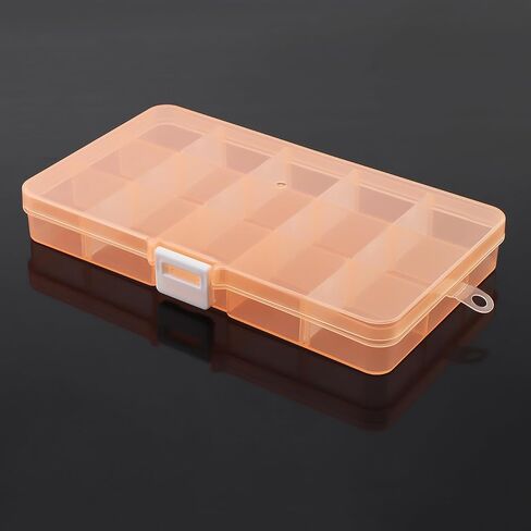 Small Plastic Storage Case Container with Adjustable Dividers, Mini Clear Plastic Bead Storage Box with 15 Grids for Jewelry Craft Beads Bolts Nuts, Orange (17.5×9.9×2.2cm) in Saudi Arabia