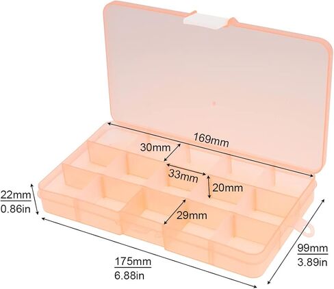 Small Plastic Storage Case Container with Adjustable Dividers, Mini Clear Plastic Bead Storage Box with 15 Grids for Jewelry Craft Beads Bolts Nuts, Orange (17.5×9.9×2.2cm) in Saudi Arabia