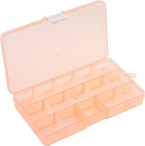 Small Plastic Storage Case Container with Adjustable Dividers, Mini Clear Plastic Bead Storage Box with 15 Grids for Jewelry Craft Beads Bolts Nuts, Orange (17.5×9.9×2.2cm) in Saudi Arabia