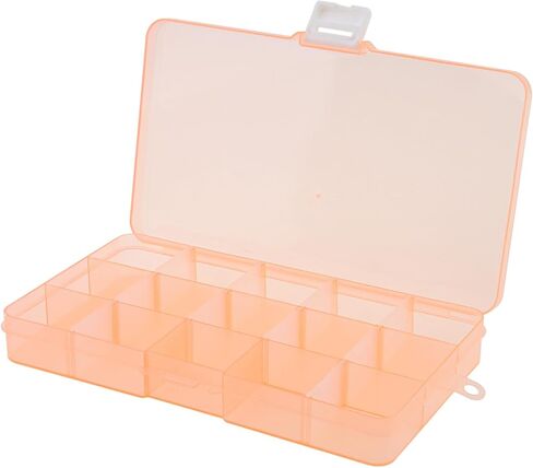 Small Plastic Storage Case Container with Adjustable Dividers, Mini Clear Plastic Bead Storage Box with 15 Grids for Jewelry Craft Beads Bolts Nuts, Orange (17.5×9.9×2.2cm) in Saudi Arabia