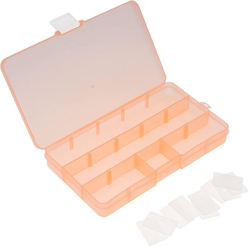 Small Plastic Storage Case Container with Adjustable Dividers, Mini Clear Plastic Bead Storage Box with 15 Grids for Jewelry Craft Beads Bolts Nuts, Orange (17.5×9.9×2.2cm) in Saudi Arabia