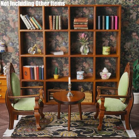 كراسي مصغرة ذات كرسي بذراعين من Odoria Dollhouse: كرسي بلكنة بمقياس 1/12 لغرفة المعيشة الفيكتورية العتيقة - مقعد صالة صغير فاخر - أثاث خشبي صغير باللون الأخضر العتيق قطعتان in Kuwait