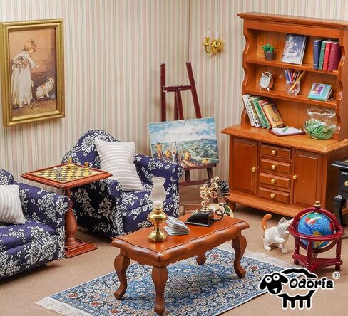 كراسي مصغرة ذات كرسي بذراعين من Odoria Dollhouse: كرسي بلكنة بمقياس 1/12 لغرفة المعيشة الفيكتورية العتيقة - مقعد صالة صغير فاخر - أثاث خشبي صغير باللون الأخضر العتيق قطعتان in Kuwait