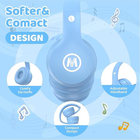 Mokata Headphones Kids Bluetooth 5.4 Wireless Play Time 68H Safe Volume Limit 85/94dB Over-Ear Foldable Headset,Fast Charging,with Aux Cord Built-in Mic for Toddler Child Pad Study Tablet Blue in Kuwait