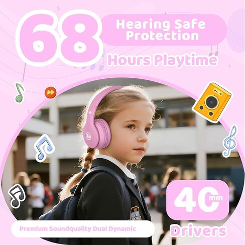 Headphones Bluetooth Wireless/Wired Kids Volume Limited 85 /110dB Over Ear Foldable Protection Headset with AUX 3.5mm Mic for Boys Girls Child School Pad Tablet Coral in Kuwait