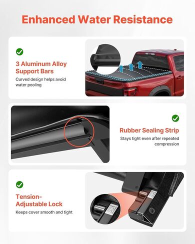 VEVOR Soft Roll-Up Truck Bed Tonneau Cover, Compatible with 2017-2025 Honda Ridgeline, Fits 5 ft (5 ft 4 in/64 in) Bed, Triple-Layer Heavy-Duty PVC Tonneau Cover with Three Aluminum Alloy Support Bars in Saudi Arabia