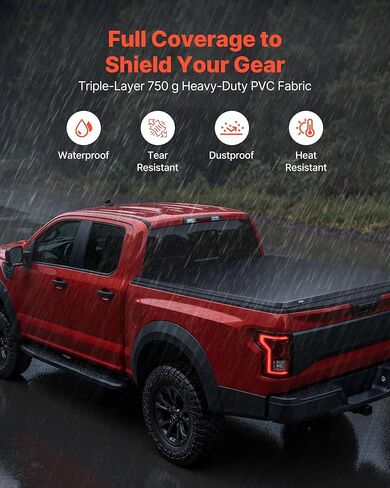 VEVOR Soft Roll-Up Truck Bed Tonneau Cover, Compatible with 2017-2025 Honda Ridgeline, Fits 5 ft (5 ft 4 in/64 in) Bed, Triple-Layer Heavy-Duty PVC Tonneau Cover with Three Aluminum Alloy Support Bars in Saudi Arabia