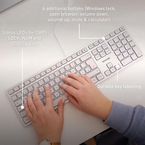 لوحة مفاتيح Cherry KC 6000 رفيعة - واجهة USB - الإنجليزية (الولايات المتحدة) - مفتاح SX (أبيض) in Saudi Arabia