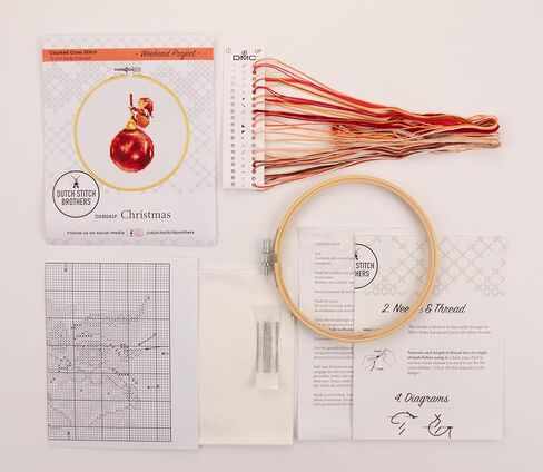 مجموعات التطريز DUTCH STITCH BROTHERS - مجموعة غرز متقاطعة مع طوق مقاس 15.24 سم. 14 قطعة من قماش عايدة. مجموعات التطريز المثالية للمبتدئين. موضوع عيد الميلاد. DSB043F in Kuwait