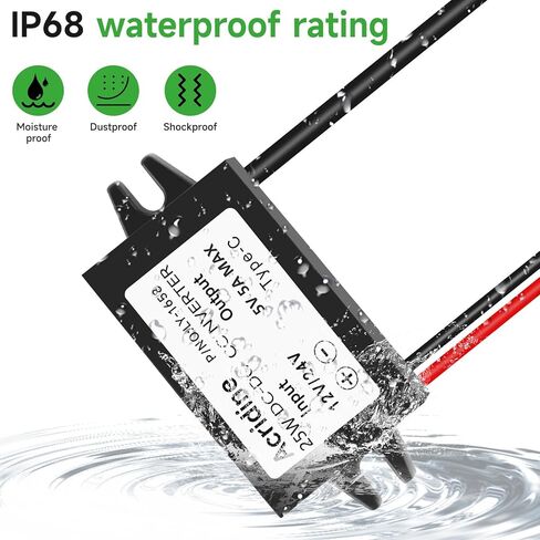 DC 12V/24V to 5V USB C Buck Converter 3A 15W Type-C Output Charging Module Waterproof Buck Power Adapter Compatible with Raspberry Pi 4, Mobile Phone in Kuwait