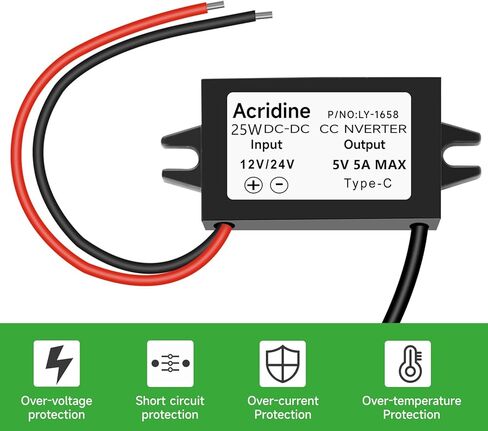 DC 12V/24V to 5V USB C Buck Converter 3A 15W Type-C Output Charging Module Waterproof Buck Power Adapter Compatible with Raspberry Pi 4, Mobile Phone in Kuwait