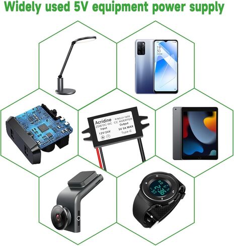 DC 12V/24V to 5V USB C Buck Converter 3A 15W Type-C Output Charging Module Waterproof Buck Power Adapter Compatible with Raspberry Pi 4, Mobile Phone in Kuwait