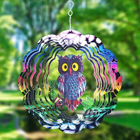 Owl Wind Spinner, 3D Kinetic Art with Sparkling Glitter, 12 Inch Multi-Layer Stainless Steel Garden Decor, Weatherproof Yard Spinner for Patio, Porch, Indoor Holiday Decoration in Saudi Arabia