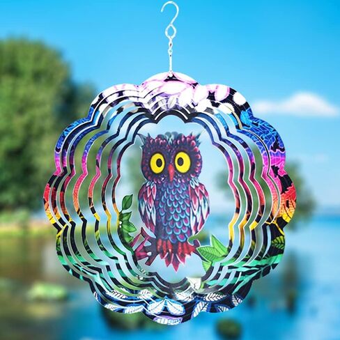 Owl Wind Spinner, 3D Kinetic Art with Sparkling Glitter, 12 Inch Multi-Layer Stainless Steel Garden Decor, Weatherproof Yard Spinner for Patio, Porch, Indoor Holiday Decoration in Saudi Arabia