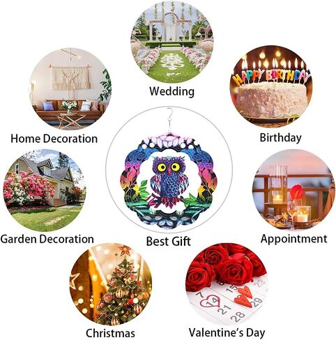 Owl Wind Spinner, 3D Kinetic Art with Sparkling Glitter, 12 Inch Multi-Layer Stainless Steel Garden Decor, Weatherproof Yard Spinner for Patio, Porch, Indoor Holiday Decoration in Saudi Arabia