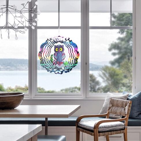 Owl Wind Spinner, 3D Kinetic Art with Sparkling Glitter, 12 Inch Multi-Layer Stainless Steel Garden Decor, Weatherproof Yard Spinner for Patio, Porch, Indoor Holiday Decoration in Saudi Arabia