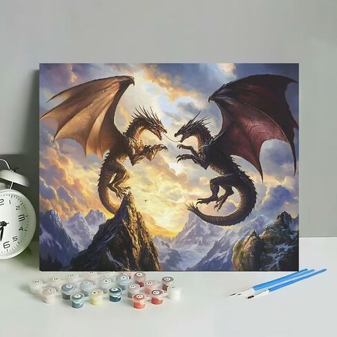 الطلاء بالأرقام للبالغين، طلاء التنين المشتعل بالأرقام، رسم تنين التيروصورات المقاتلة بالأرقام، مجموعات أرقام الألوان، أعمال الرسم اليدوية لديكور المنزل، 16 × 20 بوصة in Kuwait