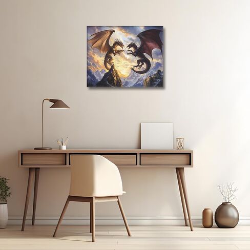 الطلاء بالأرقام للبالغين، طلاء التنين المشتعل بالأرقام، رسم تنين التيروصورات المقاتلة بالأرقام، مجموعات أرقام الألوان، أعمال الرسم اليدوية لديكور المنزل، 16 × 20 بوصة in Kuwait