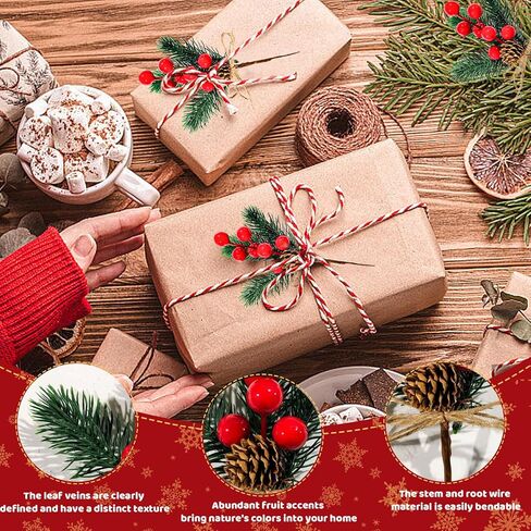 20 Pack Artificial Christmas Tree Picks Christmas Red Berries Stems Pine Branches Spray with Pinecones Holly Leaves for DIY Xmas Garland Wreath Ornaments Holiday Décor (Red Berries) in Saudi Arabia