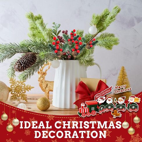 20 Pack Artificial Christmas Tree Picks Christmas Red Berries Stems Pine Branches Spray with Pinecones Holly Leaves for DIY Xmas Garland Wreath Ornaments Holiday Décor (Red Berries) in Saudi Arabia
