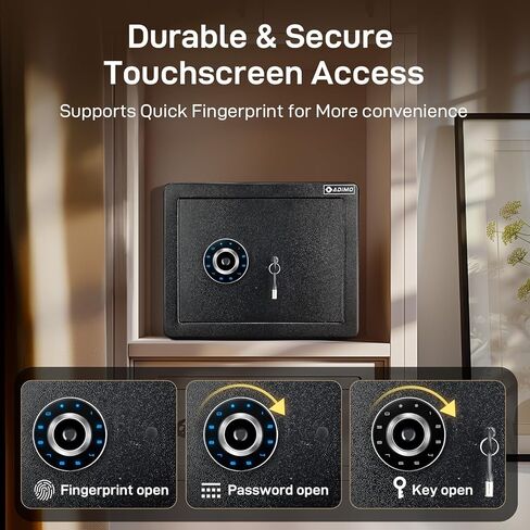 ADIMO Biometric Safe، 1.2 قدم مكعب آمن للمنزل مع لوحة مفاتيح تعمل باللمس، رف قابل للإزالة، نظام إنذار، صندوق نقود من سبائك الصلب للمستندات والمجوهرات والأشياء الثمينة في المنزل والمكتب واستخدام الفندق in Kuwait