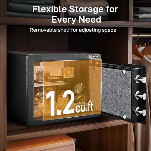 ADIMO Biometric Safe، 1.2 قدم مكعب آمن للمنزل مع لوحة مفاتيح تعمل باللمس، رف قابل للإزالة، نظام إنذار، صندوق نقود من سبائك الصلب للمستندات والمجوهرات والأشياء الثمينة في المنزل والمكتب واستخدام الفندق in Kuwait