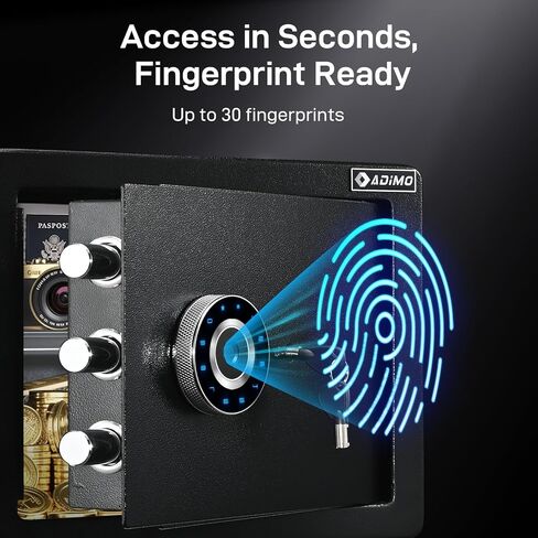 ADIMO Biometric Safe، 1.2 قدم مكعب آمن للمنزل مع لوحة مفاتيح تعمل باللمس، رف قابل للإزالة، نظام إنذار، صندوق نقود من سبائك الصلب للمستندات والمجوهرات والأشياء الثمينة في المنزل والمكتب واستخدام الفندق in Kuwait